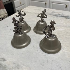 Lot of 4 Vintage Pewter CLOWN Hand Bells 4"